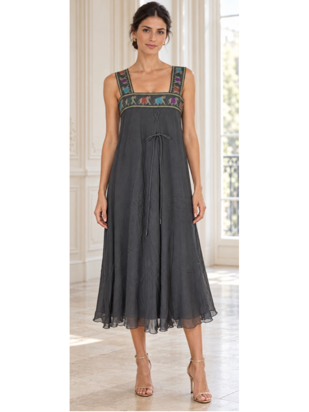 Emporio Armani Midi Dress Size 44/8 Grey Elephant Print NWT! 100% Mulberry Silk